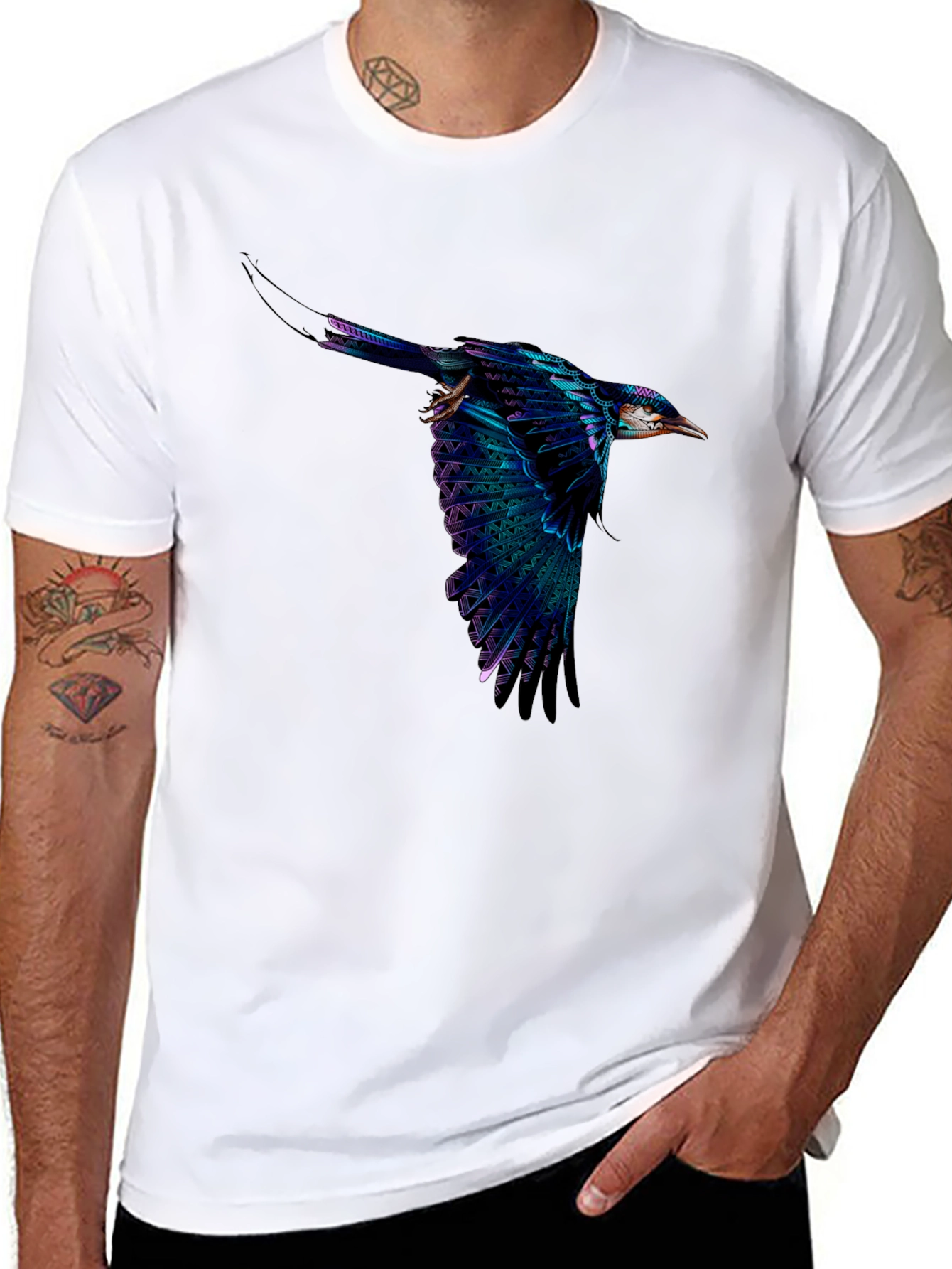Vivid Flying Bird Graphic Black T-Shirt