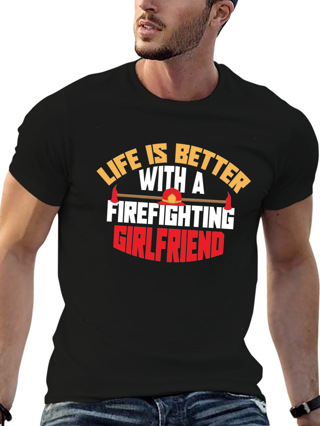 Firefighting Girlfriend Black Graphic T-Shirt