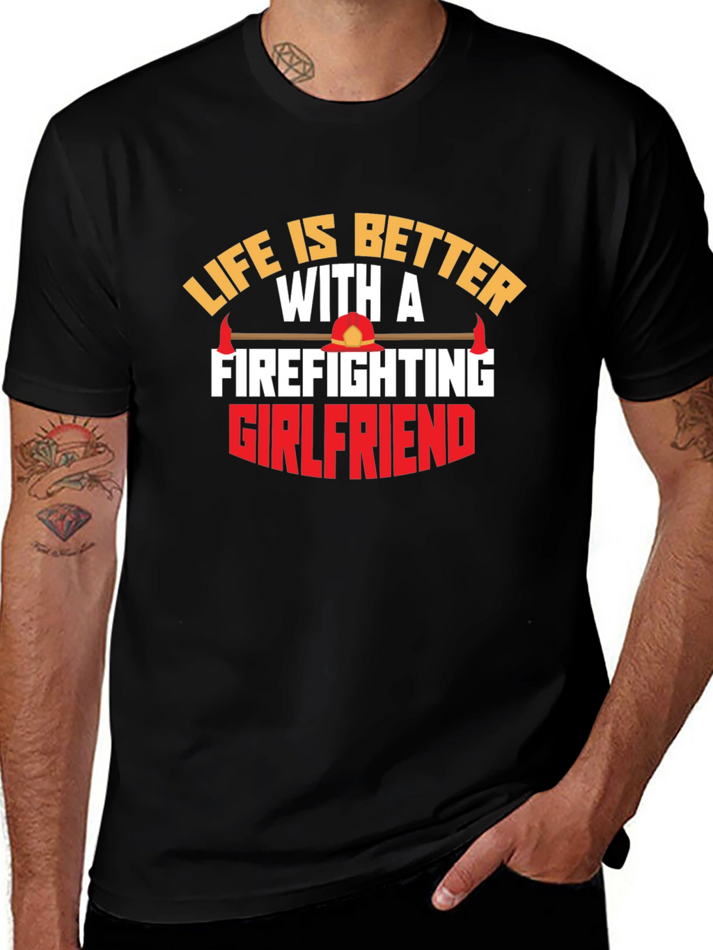 Firefighting Girlfriend Black Graphic T-Shirt