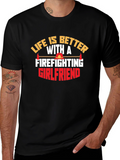 Firefighting Girlfriend Black Graphic T-Shirt