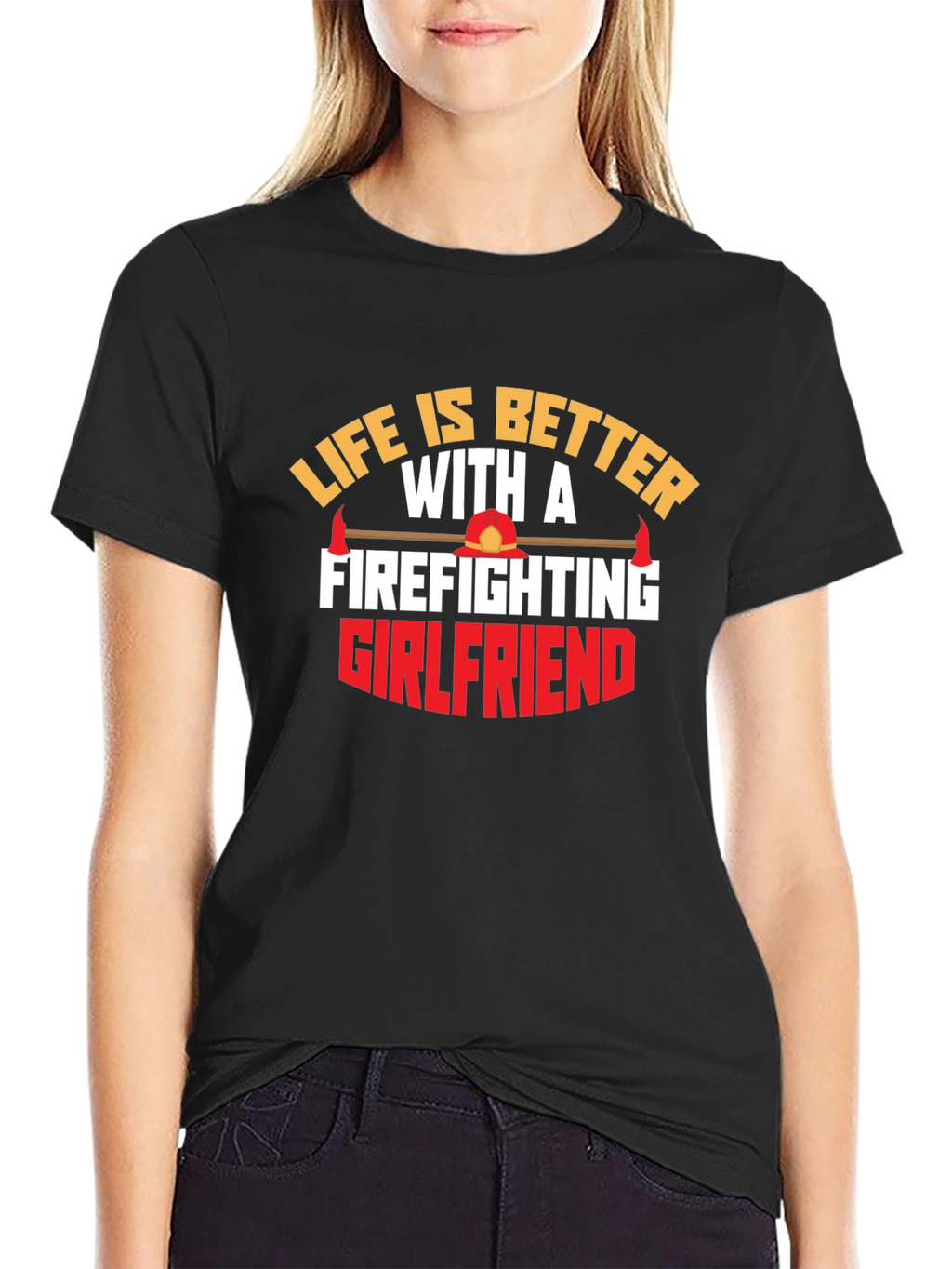 Firefighting Girlfriend Black Graphic T-Shirt