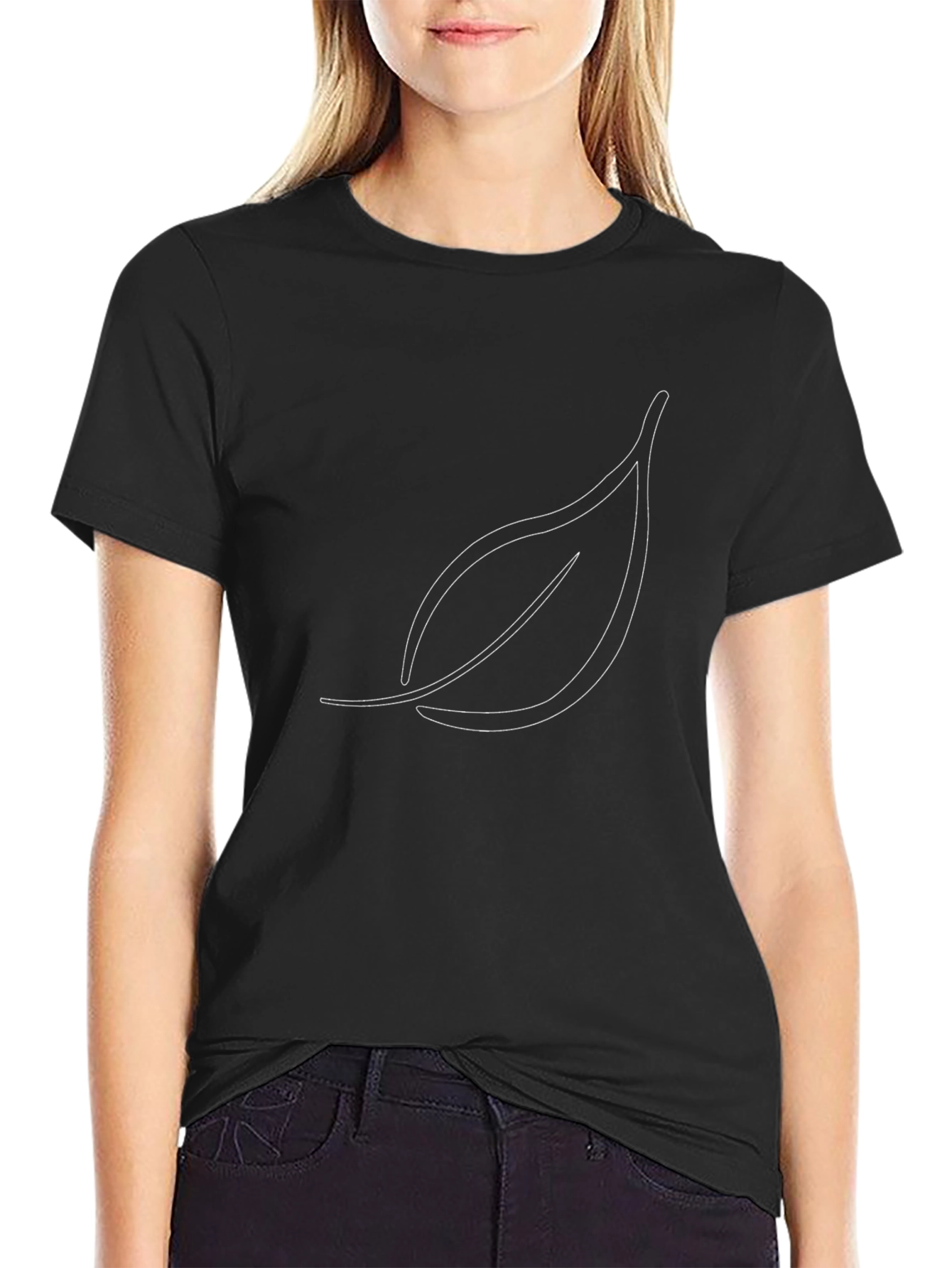 Minimalist Leaf Outline Black T-Shirt