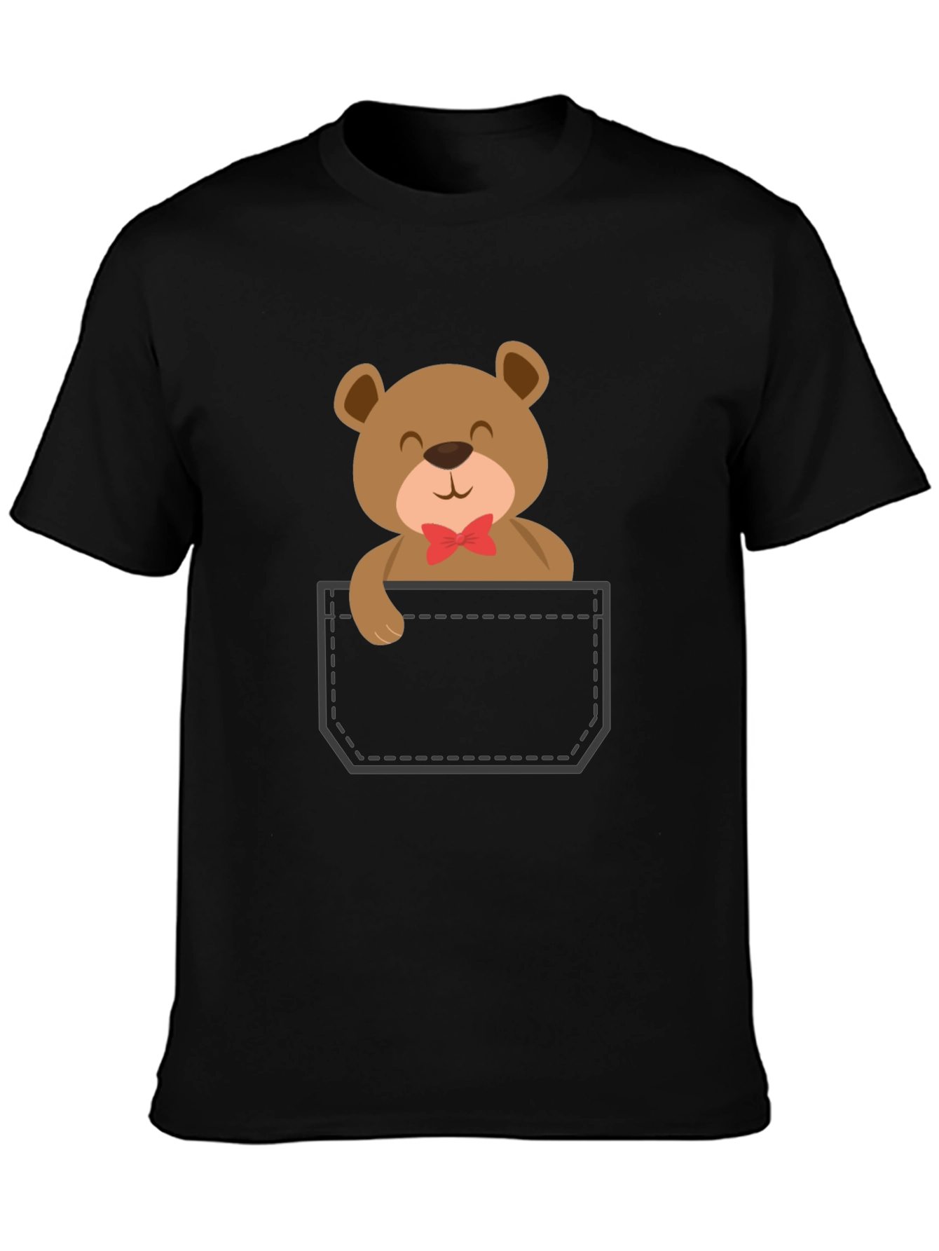 Cute Teddy Bear Pocket T-Shirt - Black