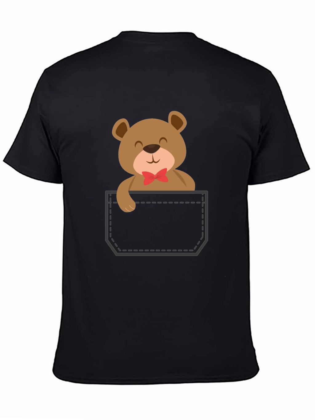 Cute Teddy Bear Pocket T-Shirt - Black