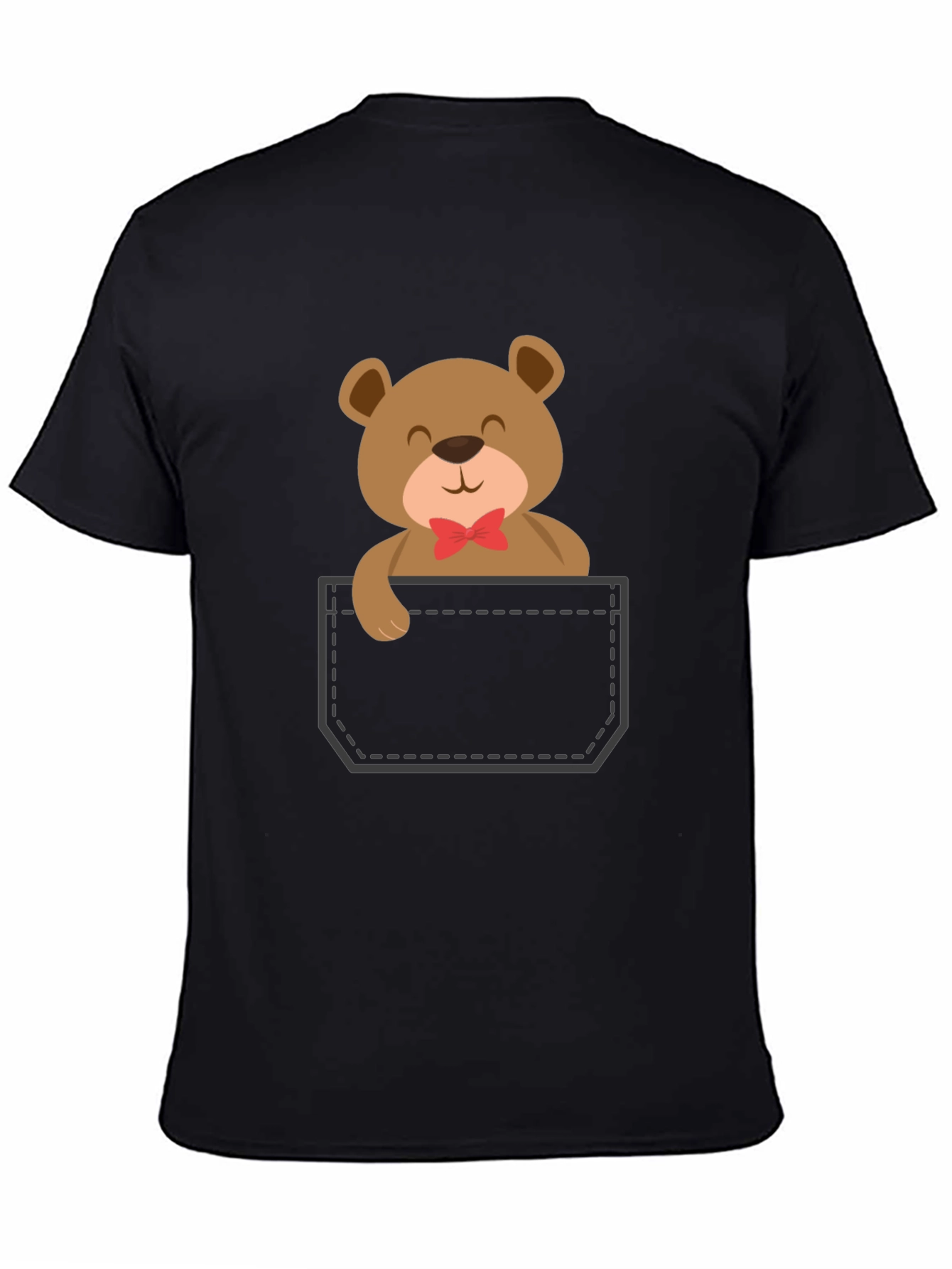 Cute Teddy Bear Pocket T-Shirt - Black