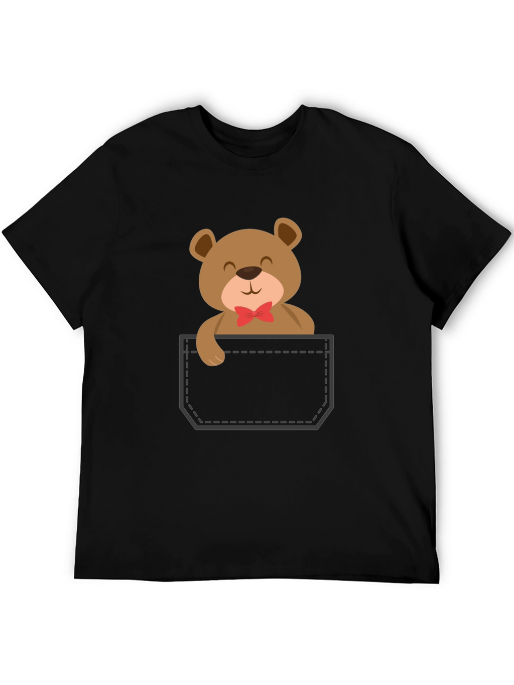 Cute Teddy Bear Pocket T-Shirt - Black