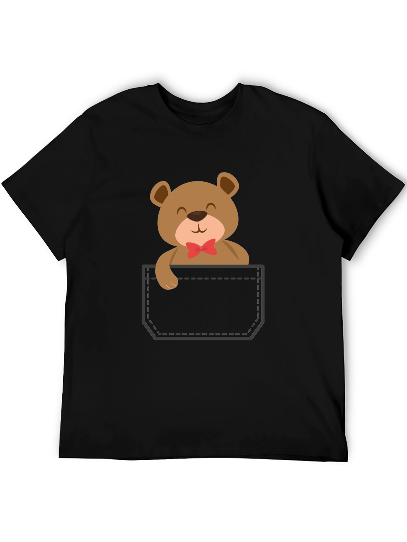 Cute Teddy Bear Pocket T-Shirt - Black