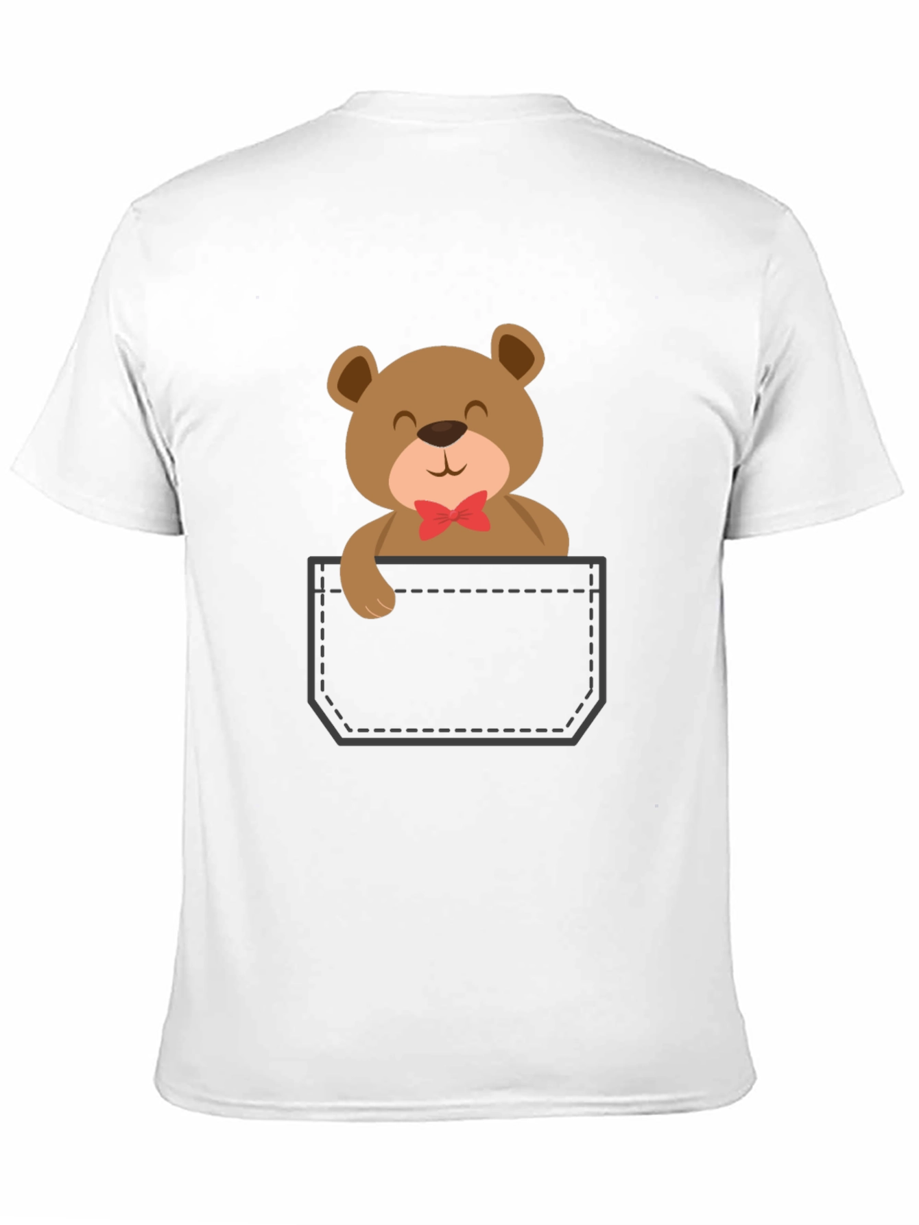 Cute Teddy Bear Pocket T-Shirt - Black