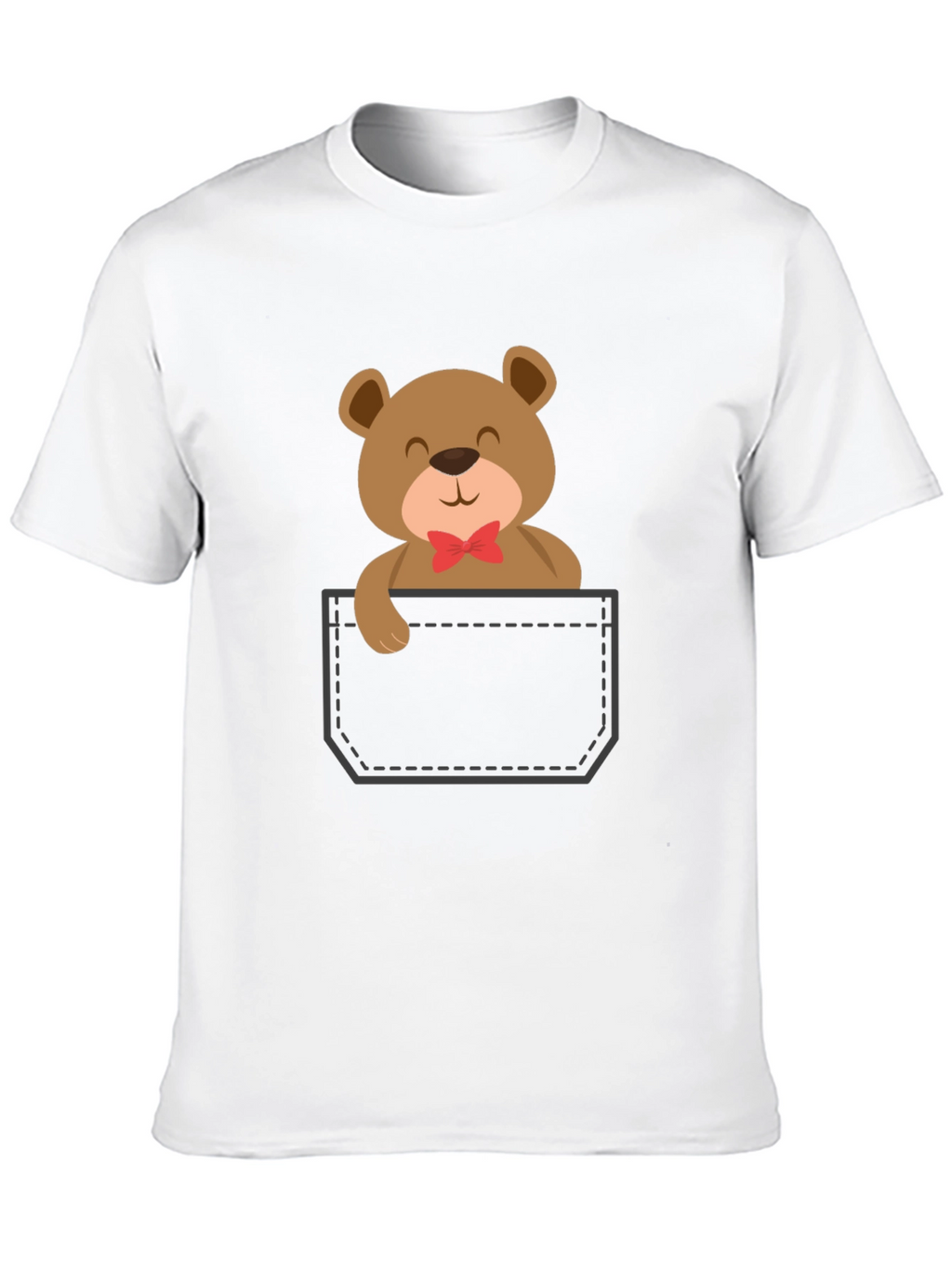 Cute Teddy Bear Pocket T-Shirt - Black