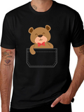 Cute Teddy Bear Pocket T-Shirt - Black