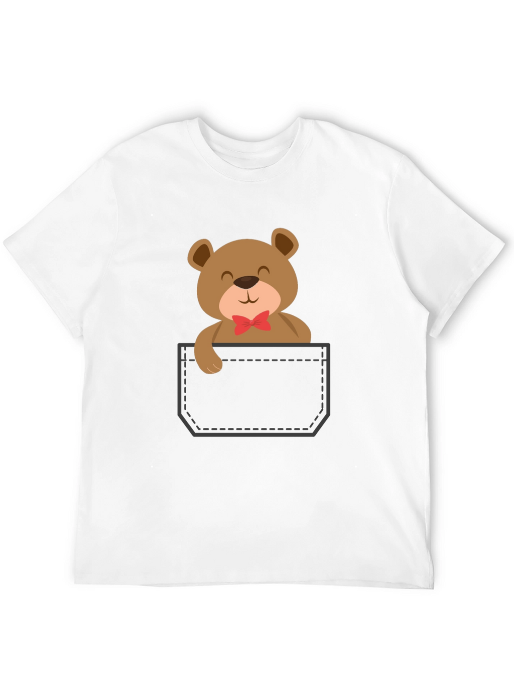 Cute Teddy Bear Pocket T-Shirt - Black