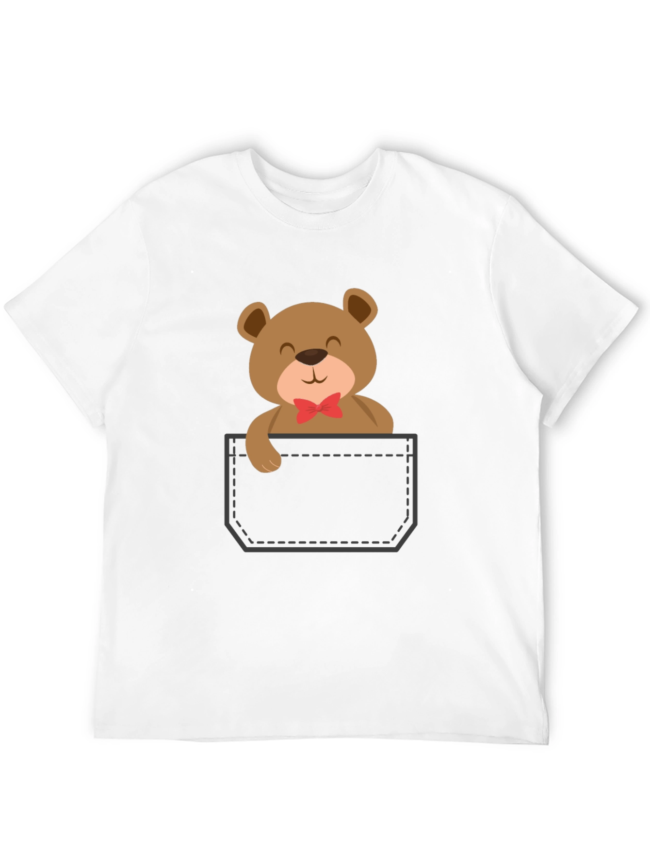 Cute Teddy Bear Pocket T-Shirt - Black