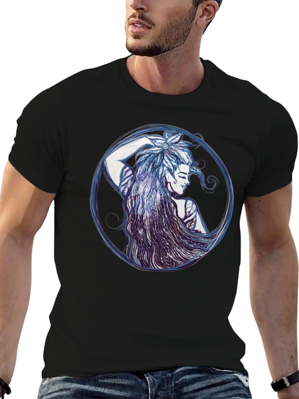 Fantasy Elf Graphic Tee - Stylish Black T-Shirt