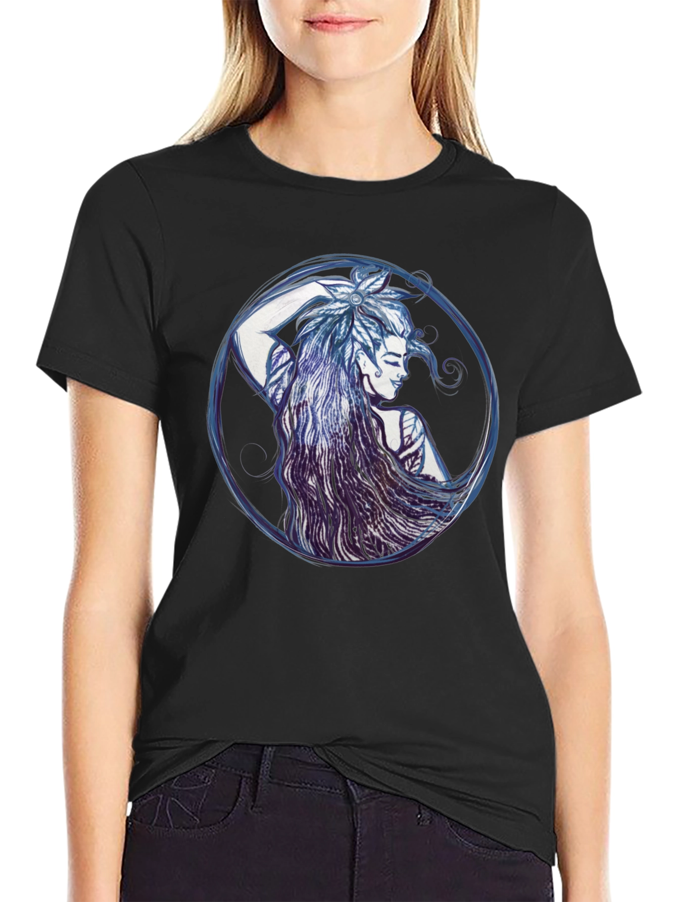 Fantasy Elf Graphic Tee - Stylish Black T-Shirt