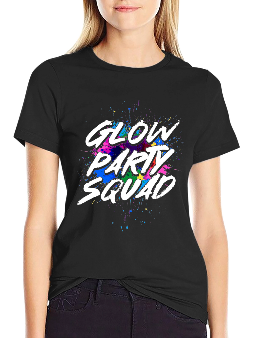 Glow Party Squad Black Crew Neck T-Shirt