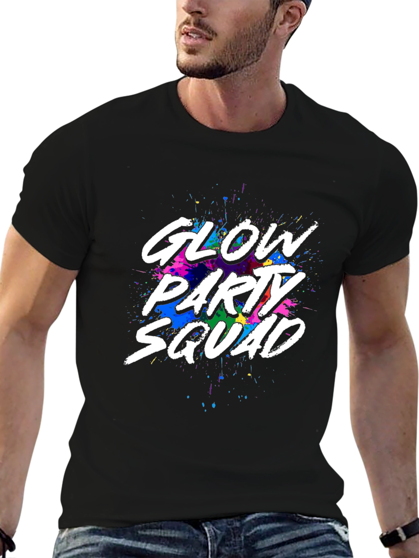 Glow Party Squad Black Crew Neck T-Shirt