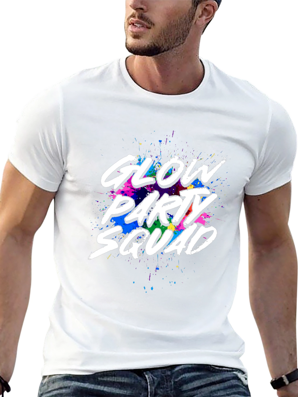 Glow Party Squad Black Crew Neck T-Shirt
