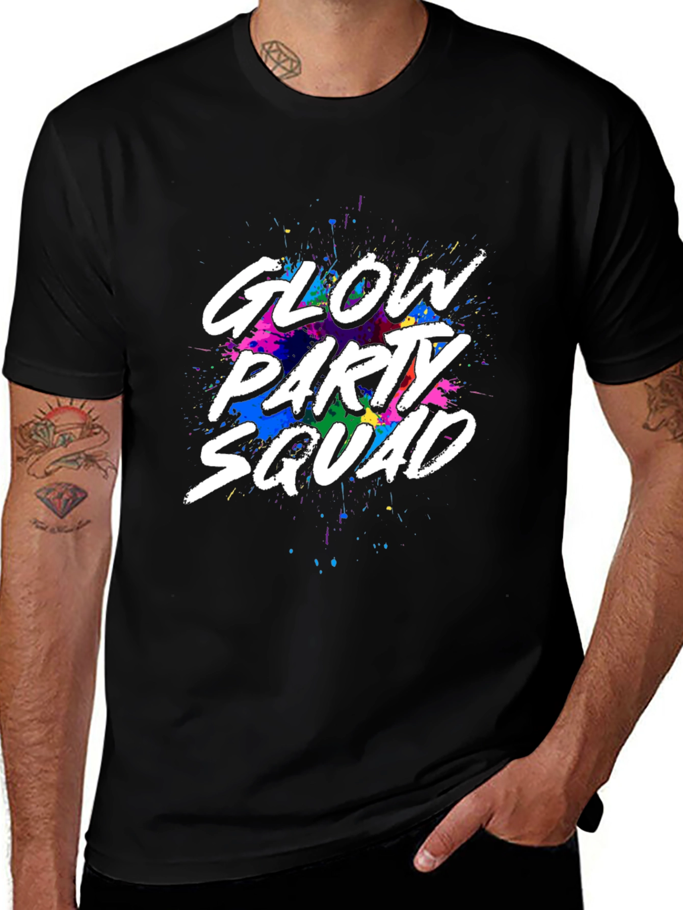 Glow Party Squad Black Crew Neck T-Shirt