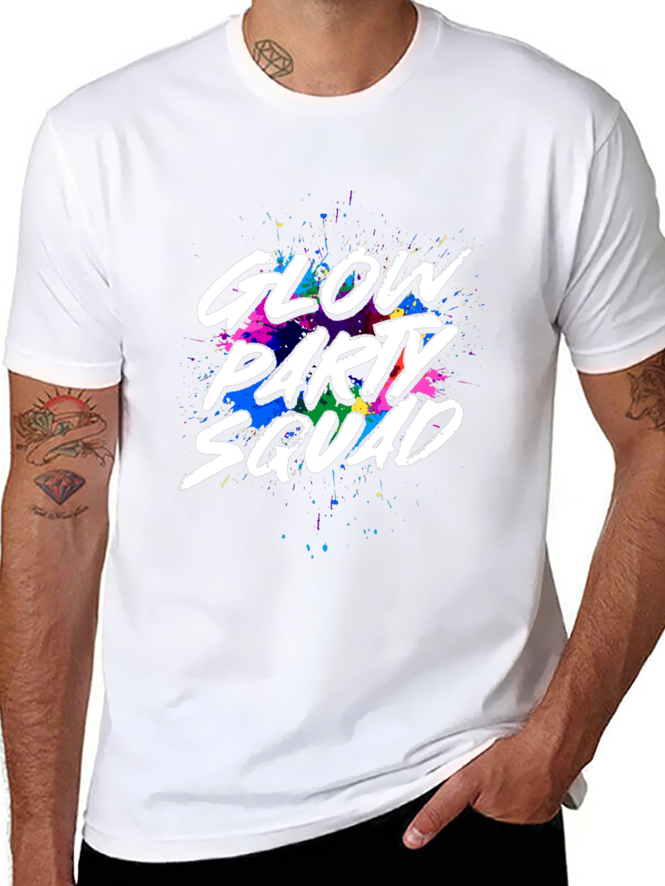 Glow Party Squad Black Crew Neck T-Shirt