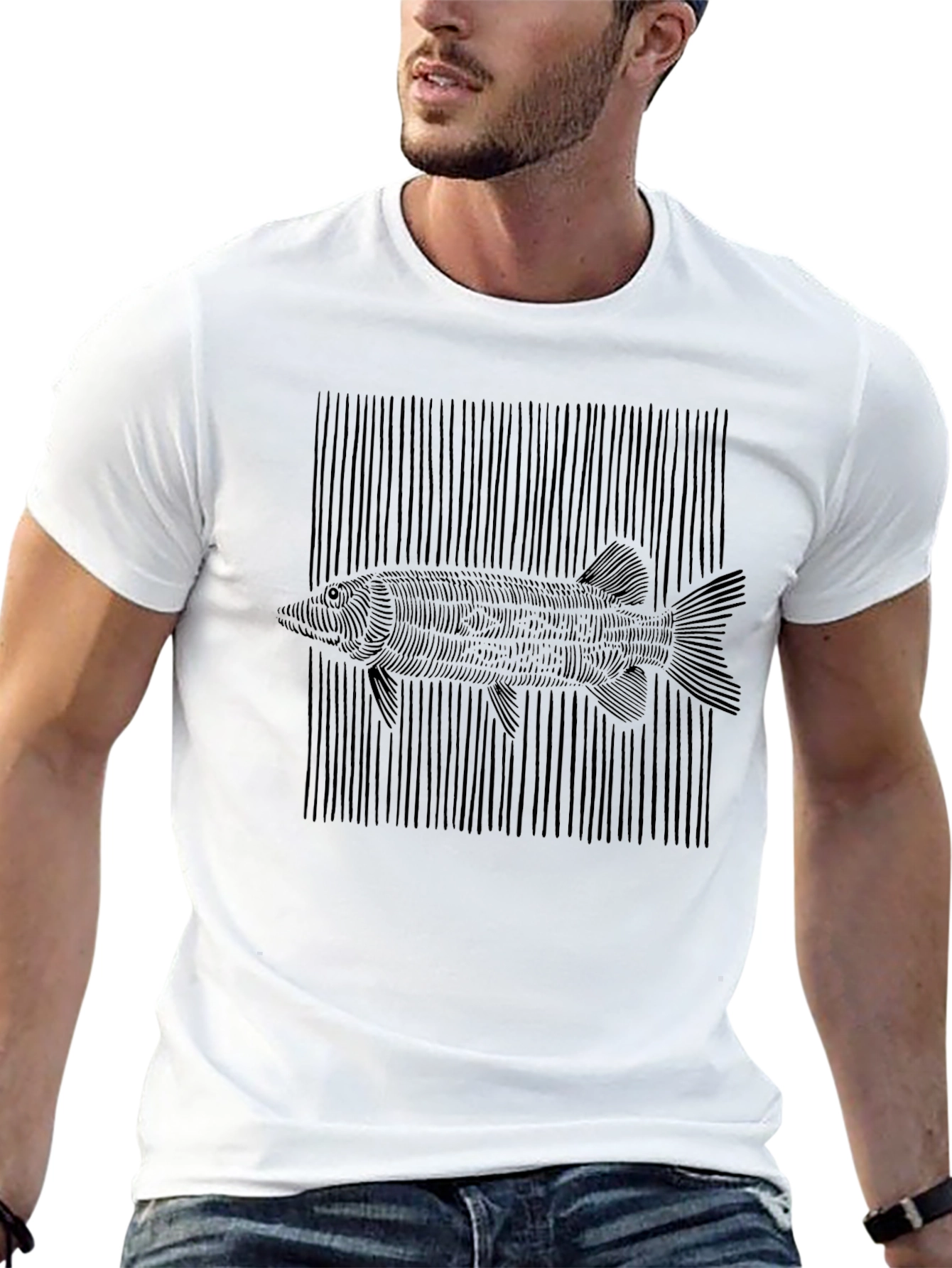 Abstract Fish Graphic Tee - Mens Black T-Shirt