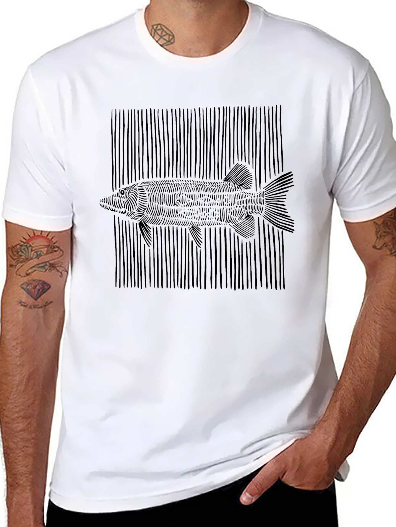 Abstract Fish Graphic Tee - Mens Black T-Shirt