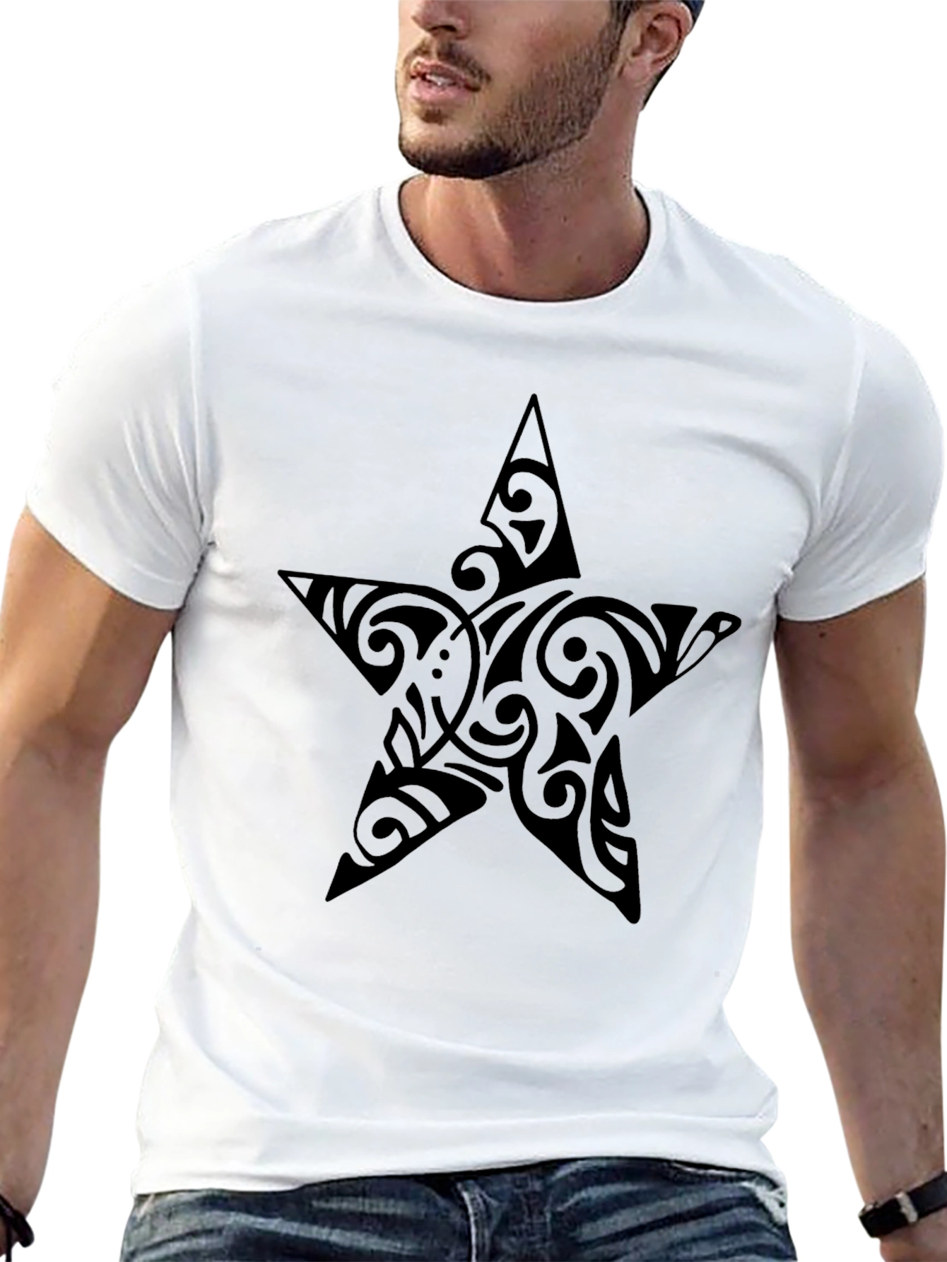 Tribal Star Black T-Shirt - Unique Design