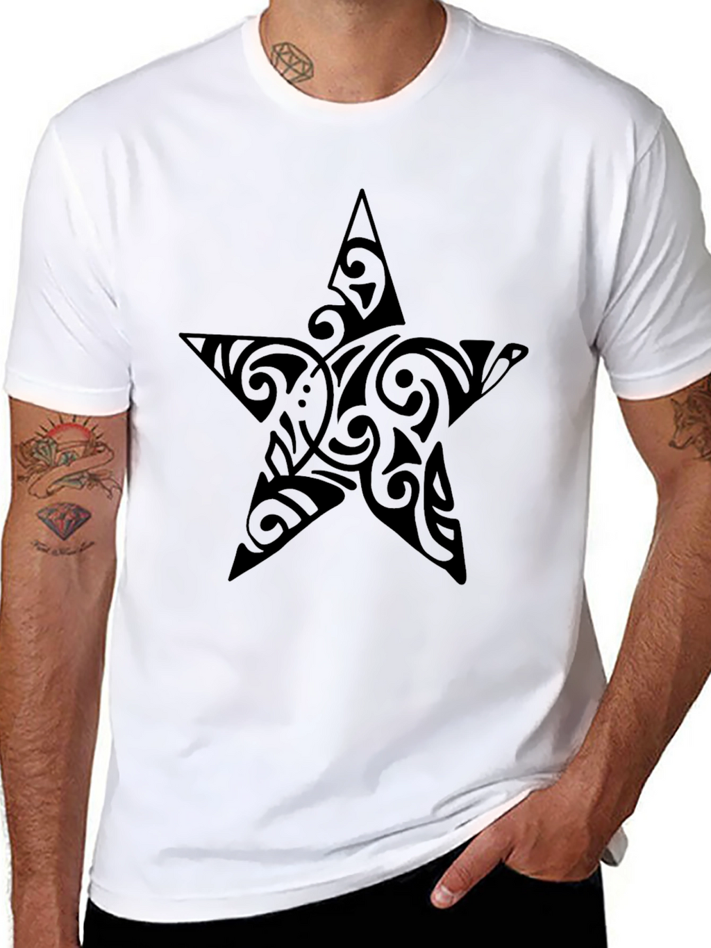 Tribal Star Black T-Shirt - Unique Design