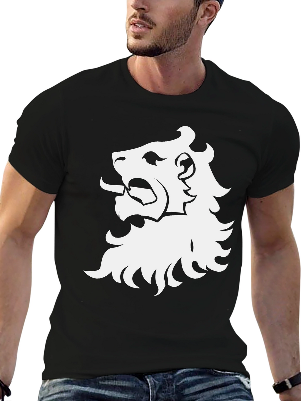 Lion Crest Graphic Tee - Black Cotton T-Shirt