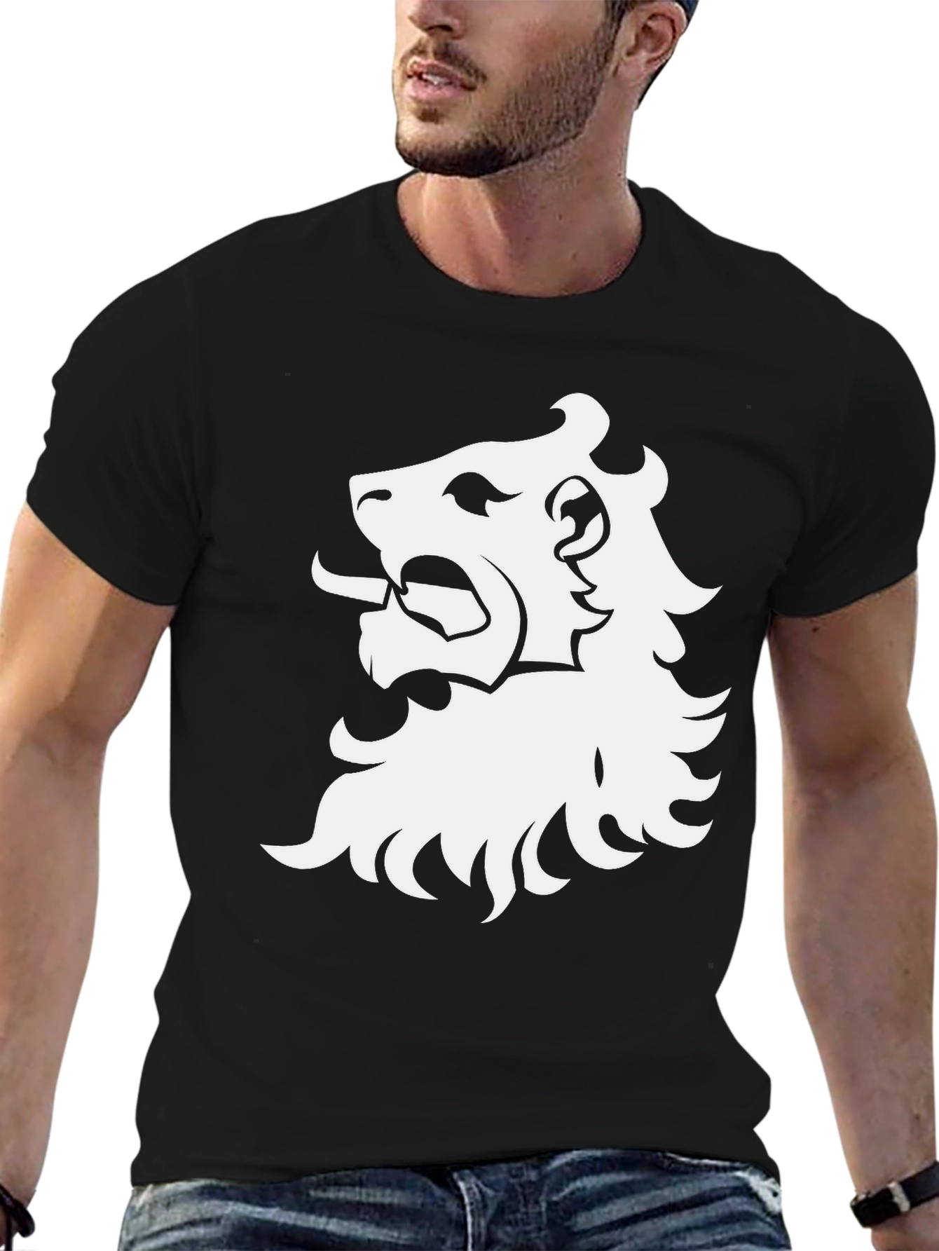 Lion Crest Graphic Tee - Black Cotton T-Shirt