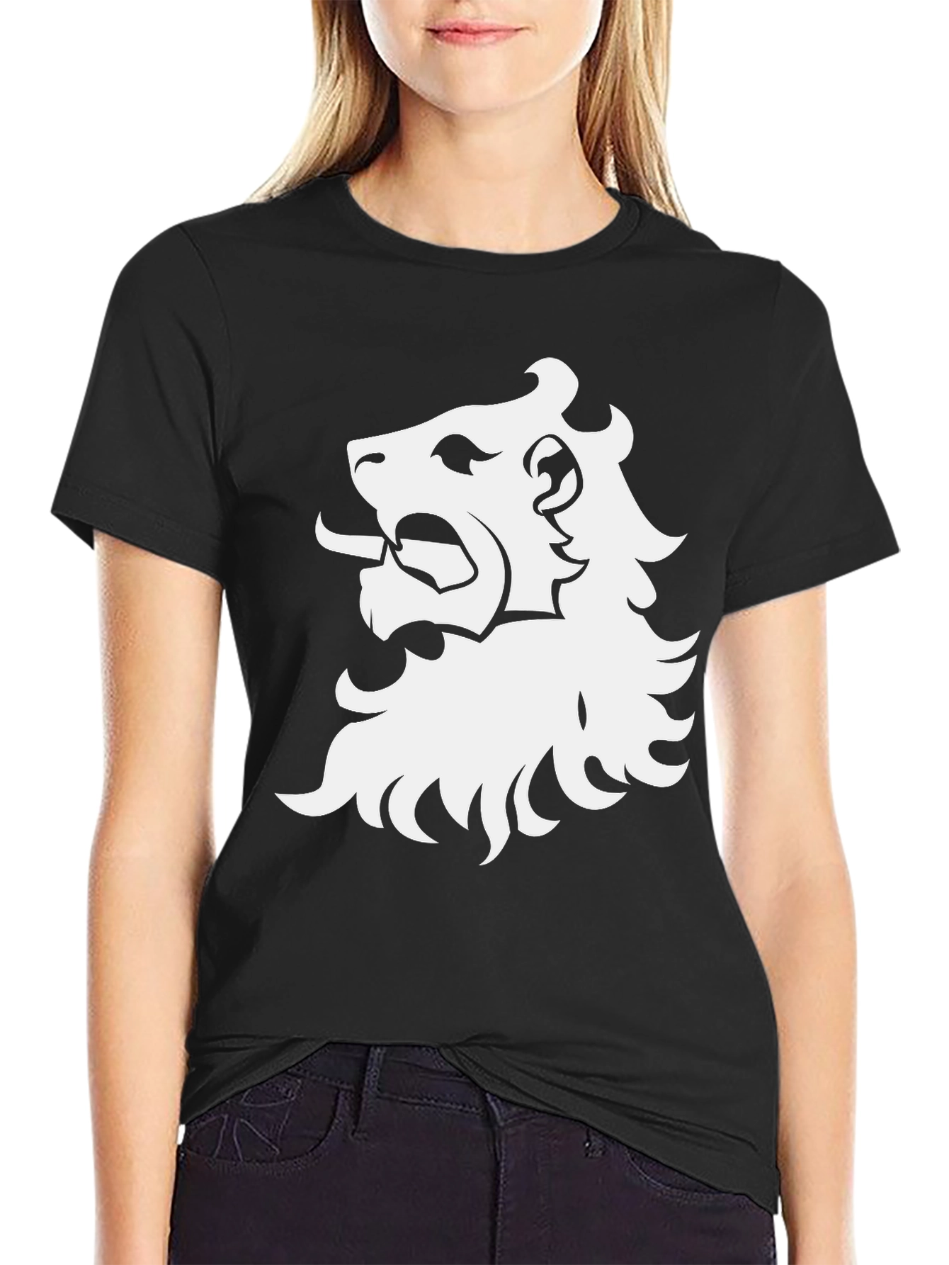 Lion Crest Graphic Tee - Black Cotton T-Shirt