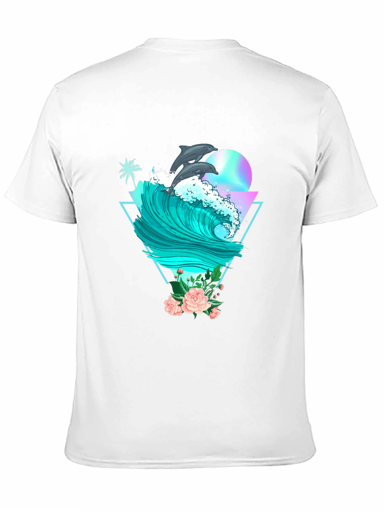 Dolphin Wave Graphic Tee - Black Cotton T-Shirt