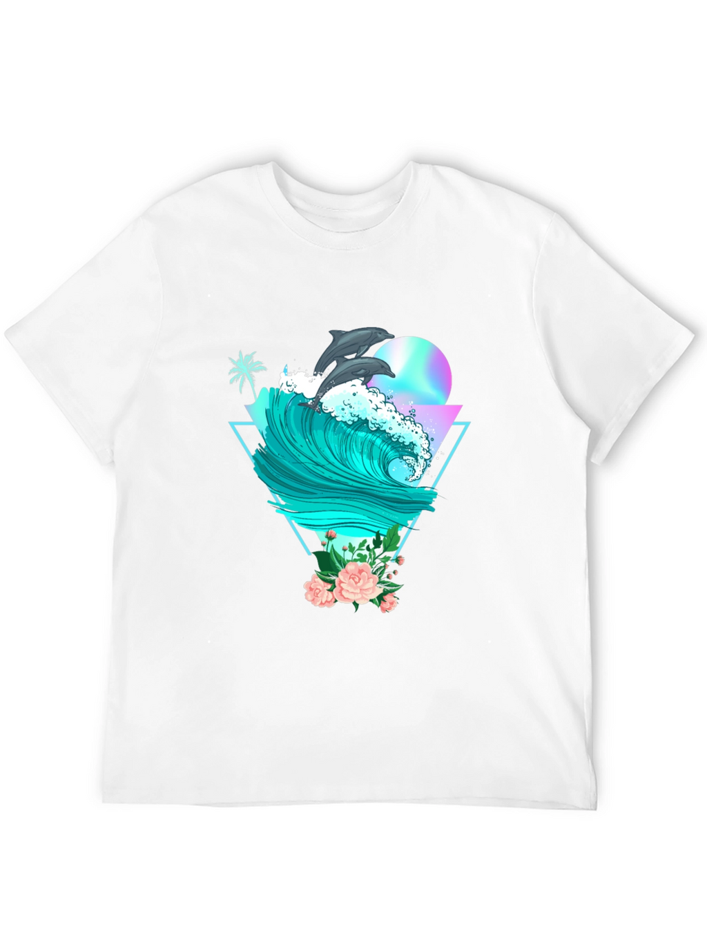 Dolphin Wave Graphic Tee - Black Cotton T-Shirt
