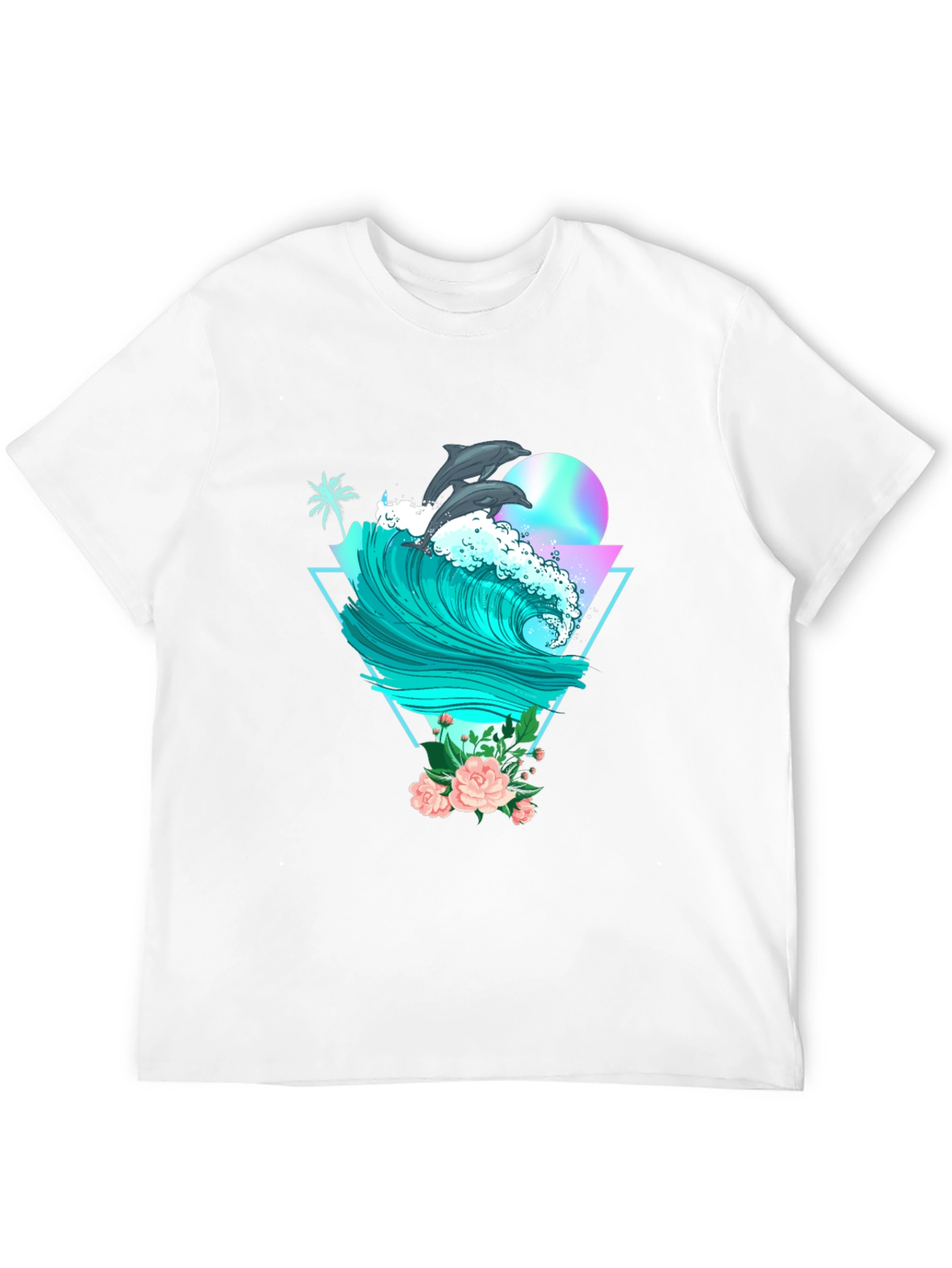 Dolphin Wave Graphic Tee - Black Cotton T-Shirt