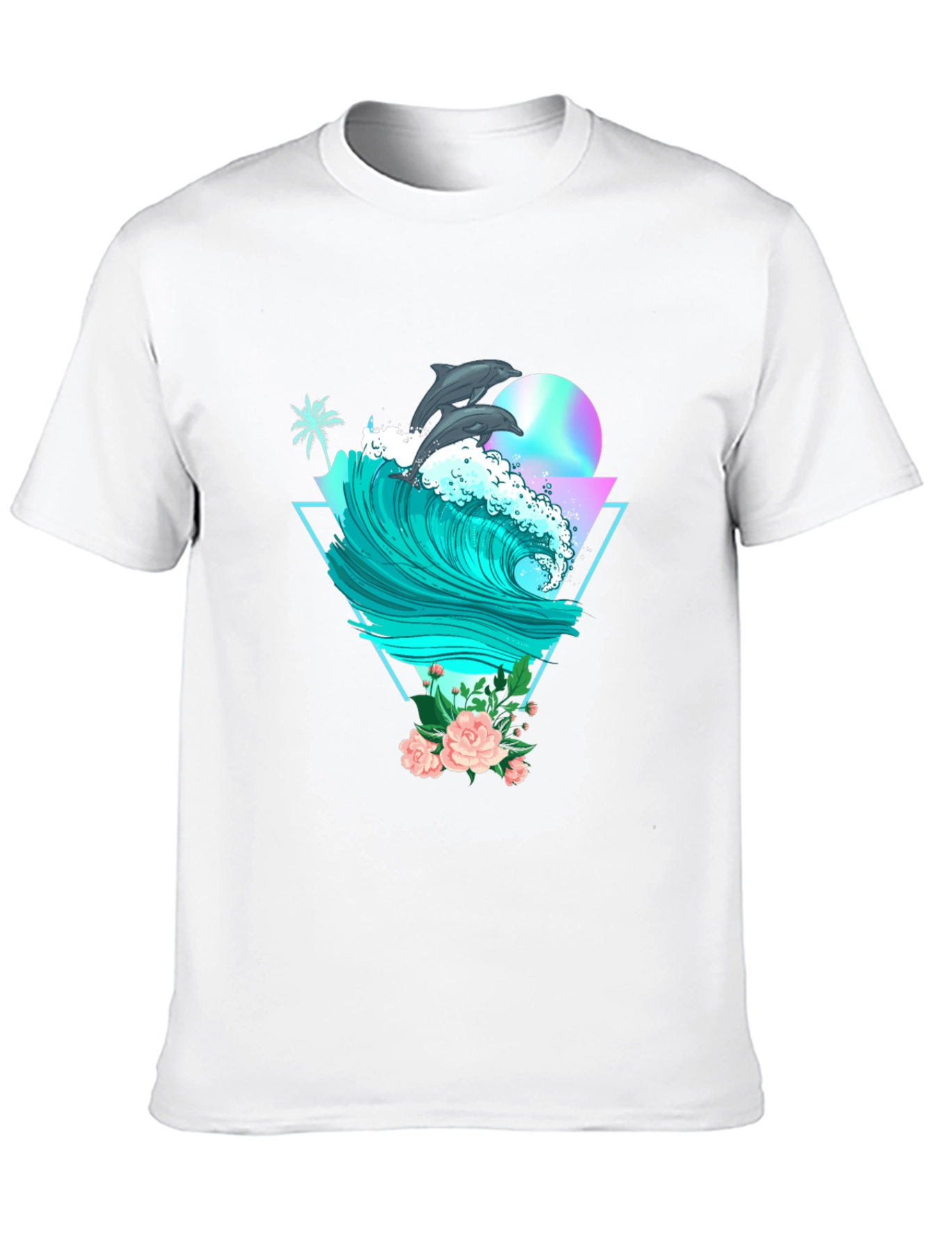 Dolphin Wave Graphic Tee - Black Cotton T-Shirt