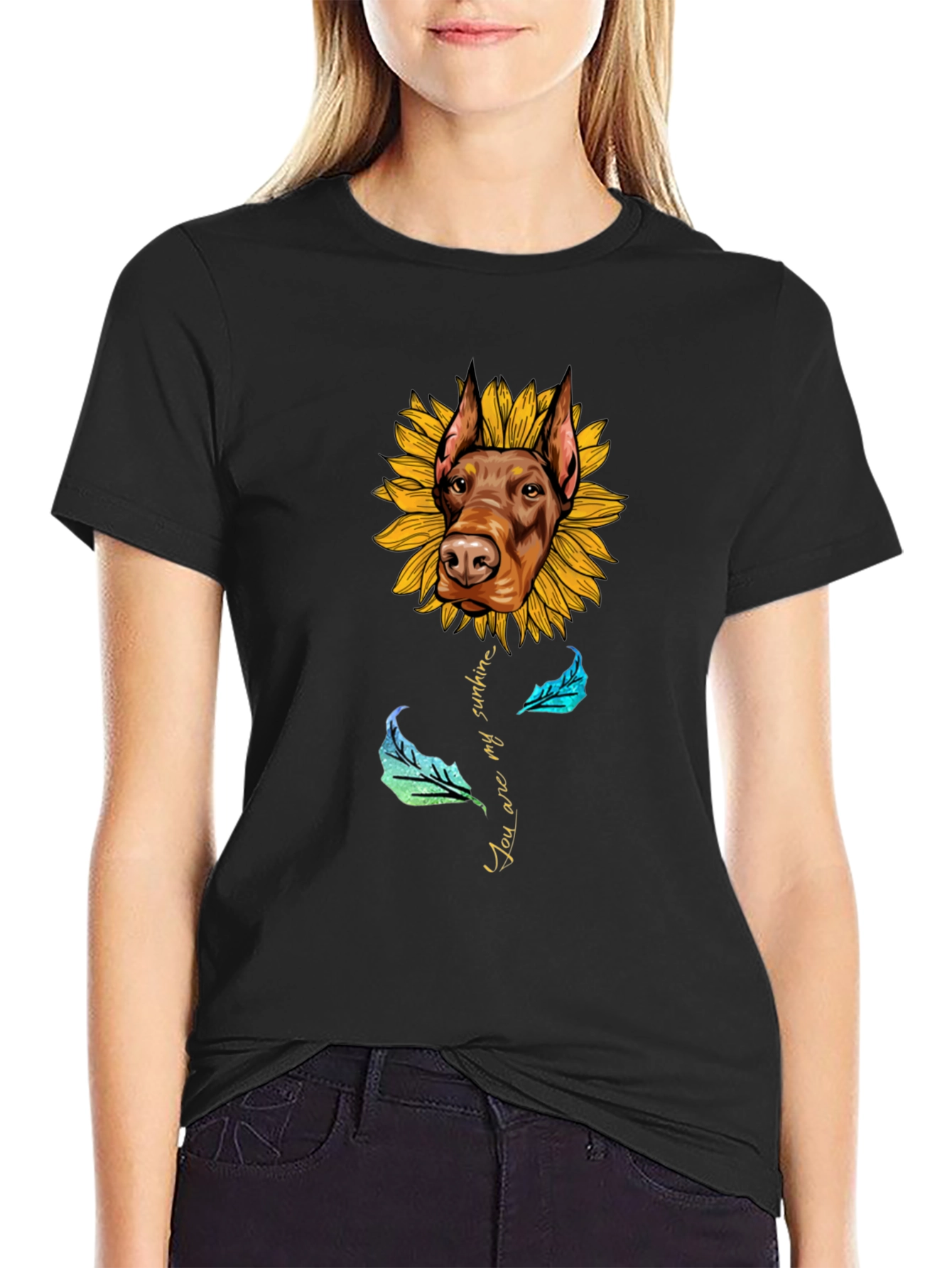 Doberman Sunflower T-Shirt - You Are My Sunshine