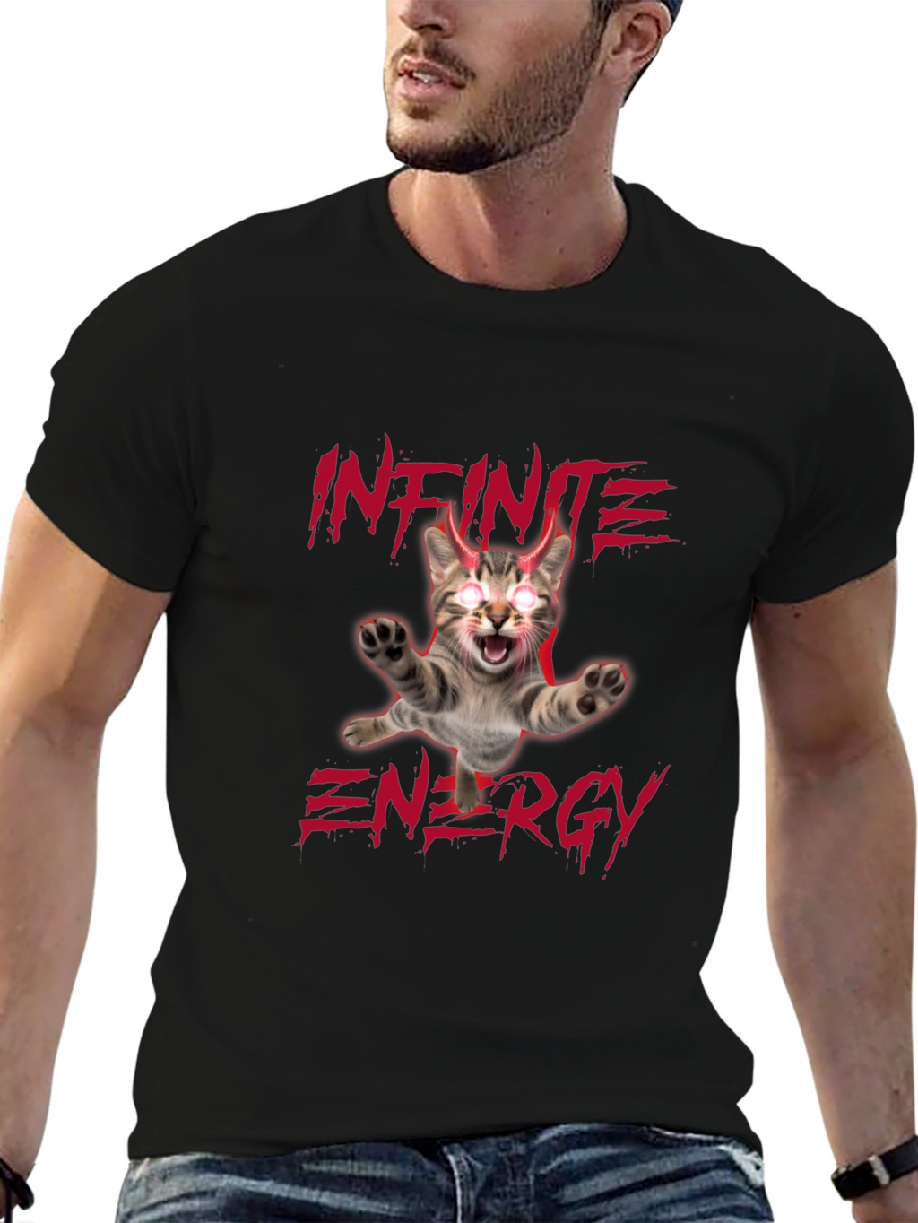 Infinite Energy Cat T-Shirt - Mens Black Tee