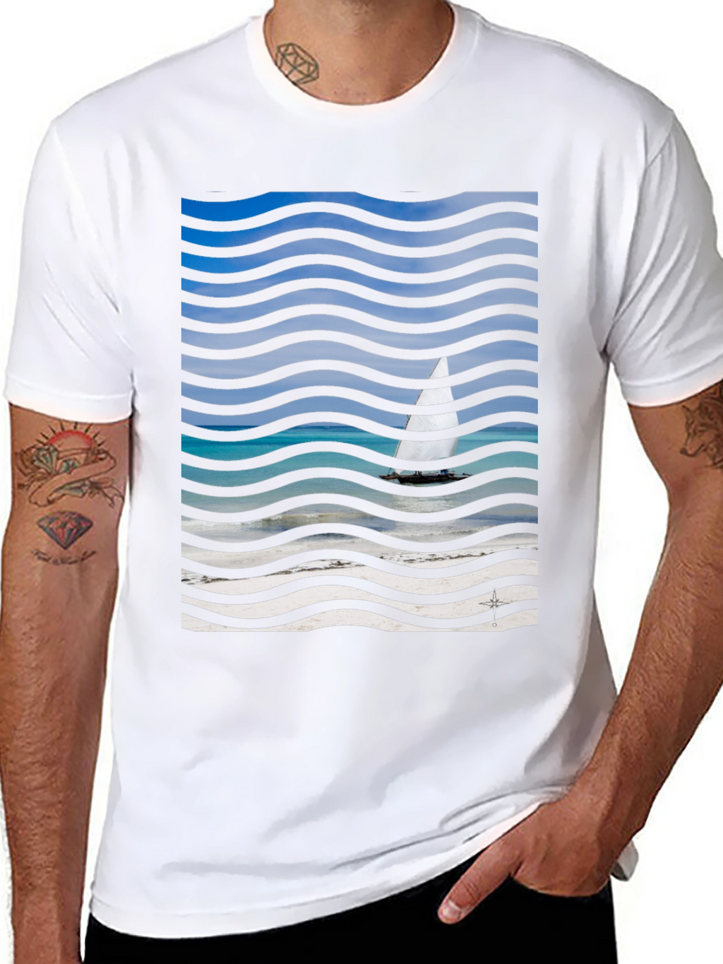Wavy Sailboat Graphic T-Shirt