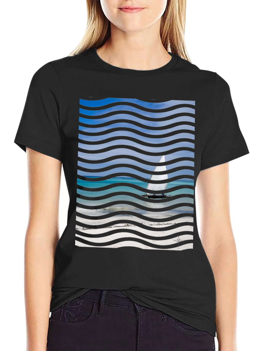 Wavy Sailboat Graphic T-Shirt