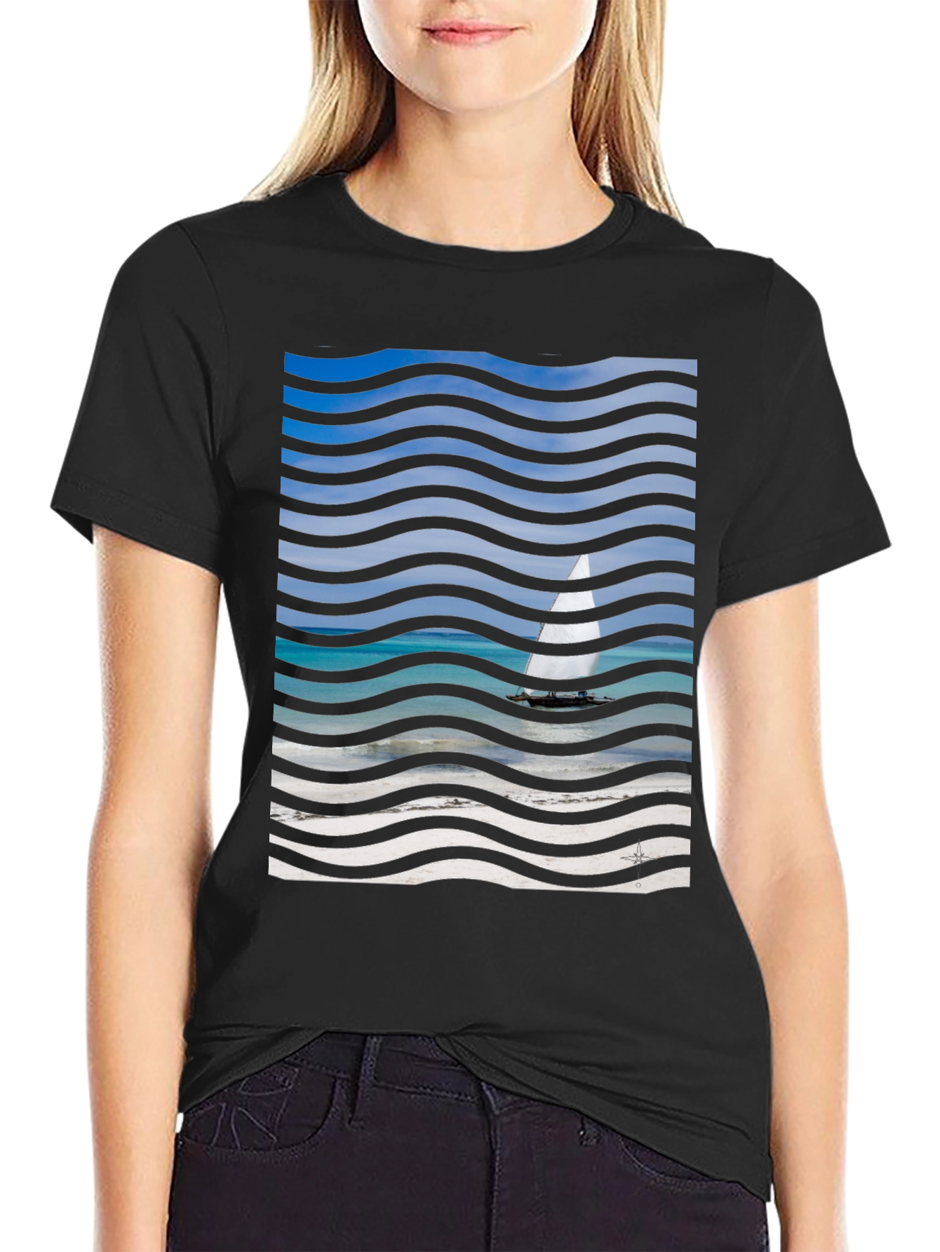 Wavy Sailboat Graphic T-Shirt