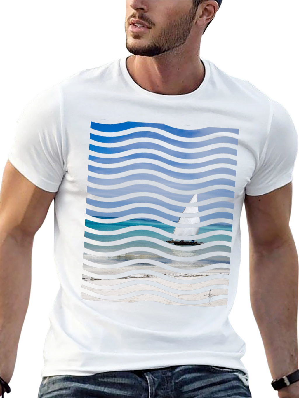 Wavy Sailboat Graphic T-Shirt