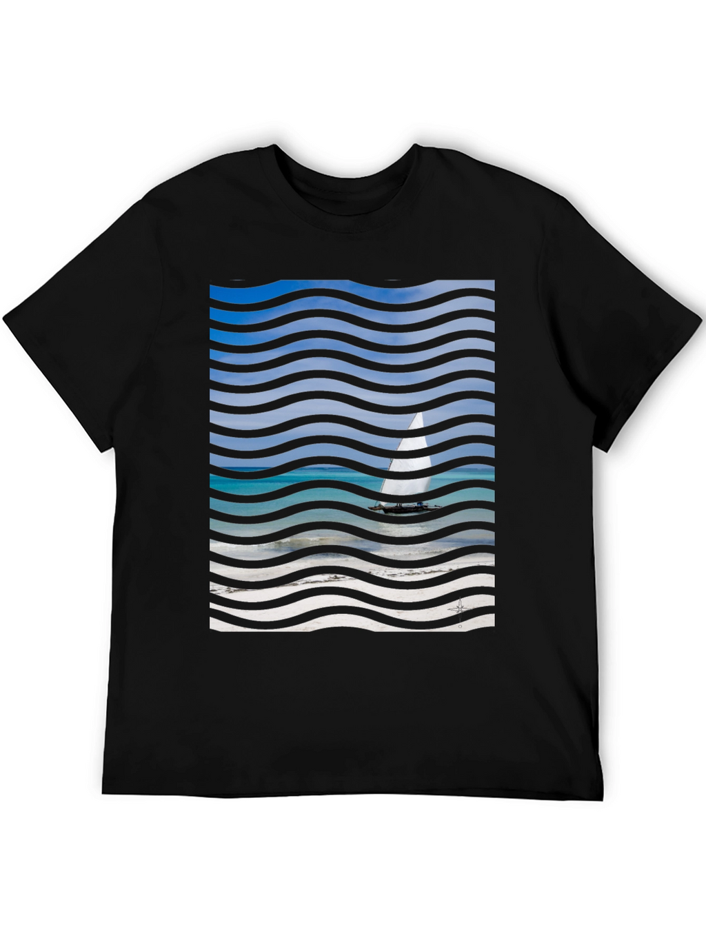 Wavy Sailboat Graphic T-Shirt