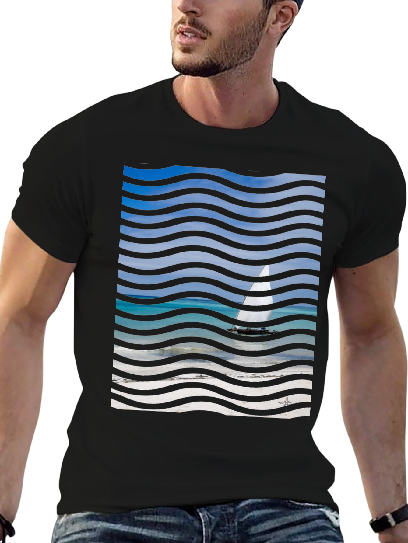 Wavy Sailboat Graphic T-Shirt