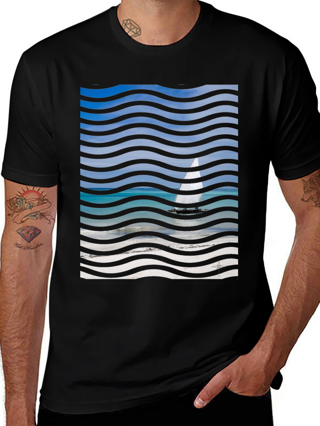 Wavy Sailboat Graphic T-Shirt