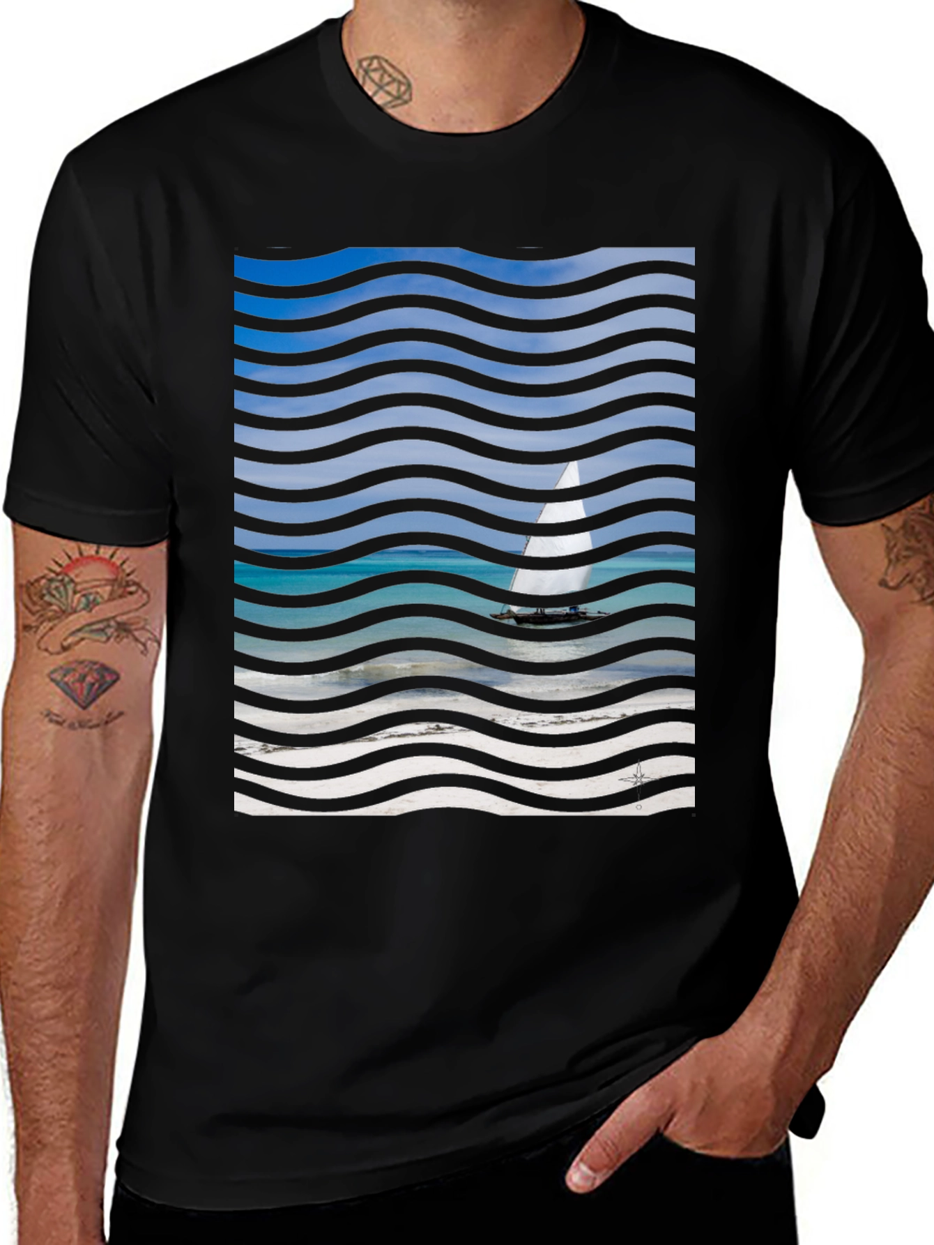 Wavy Sailboat Graphic T-Shirt