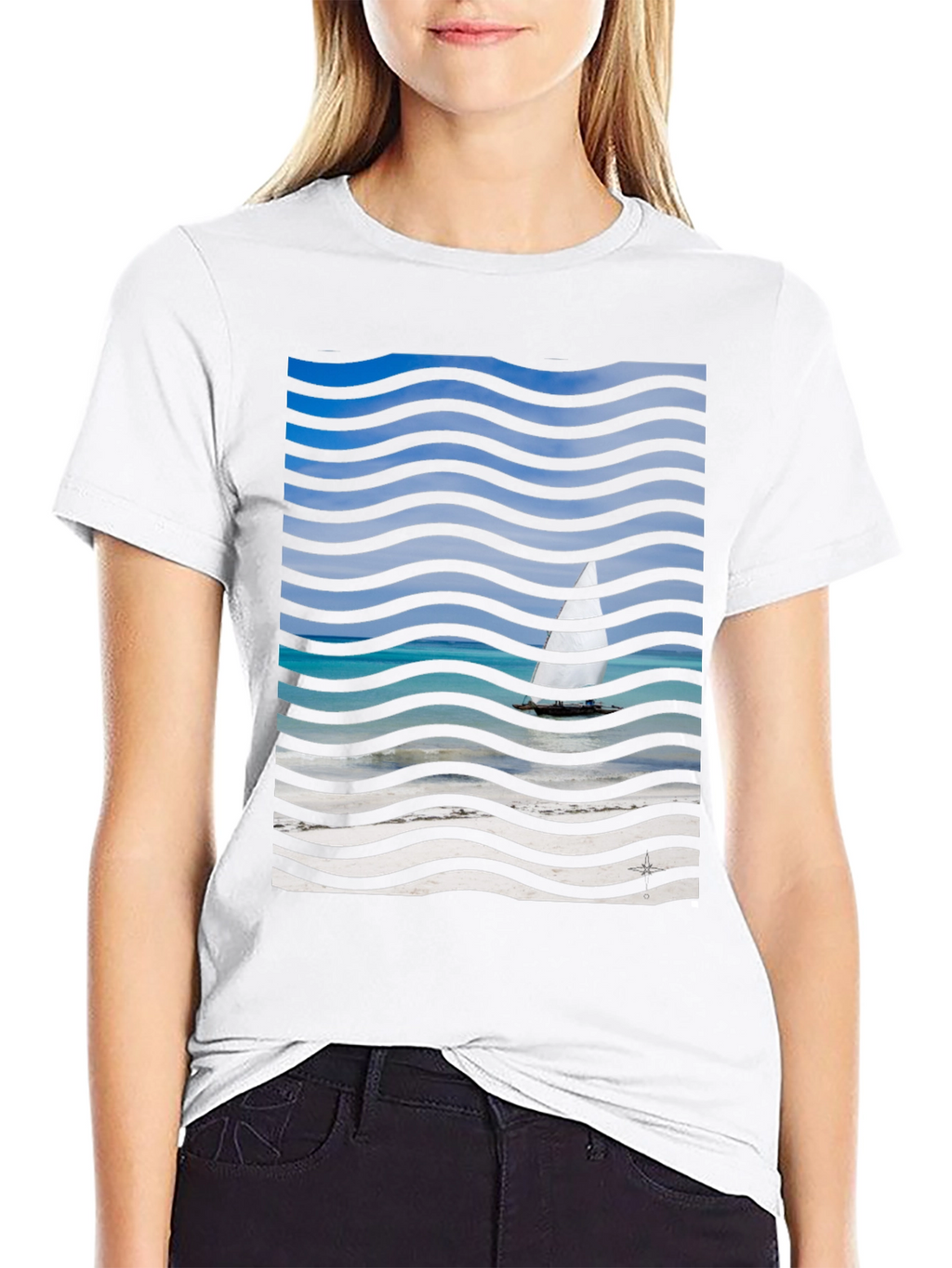 Wavy Sailboat Graphic T-Shirt