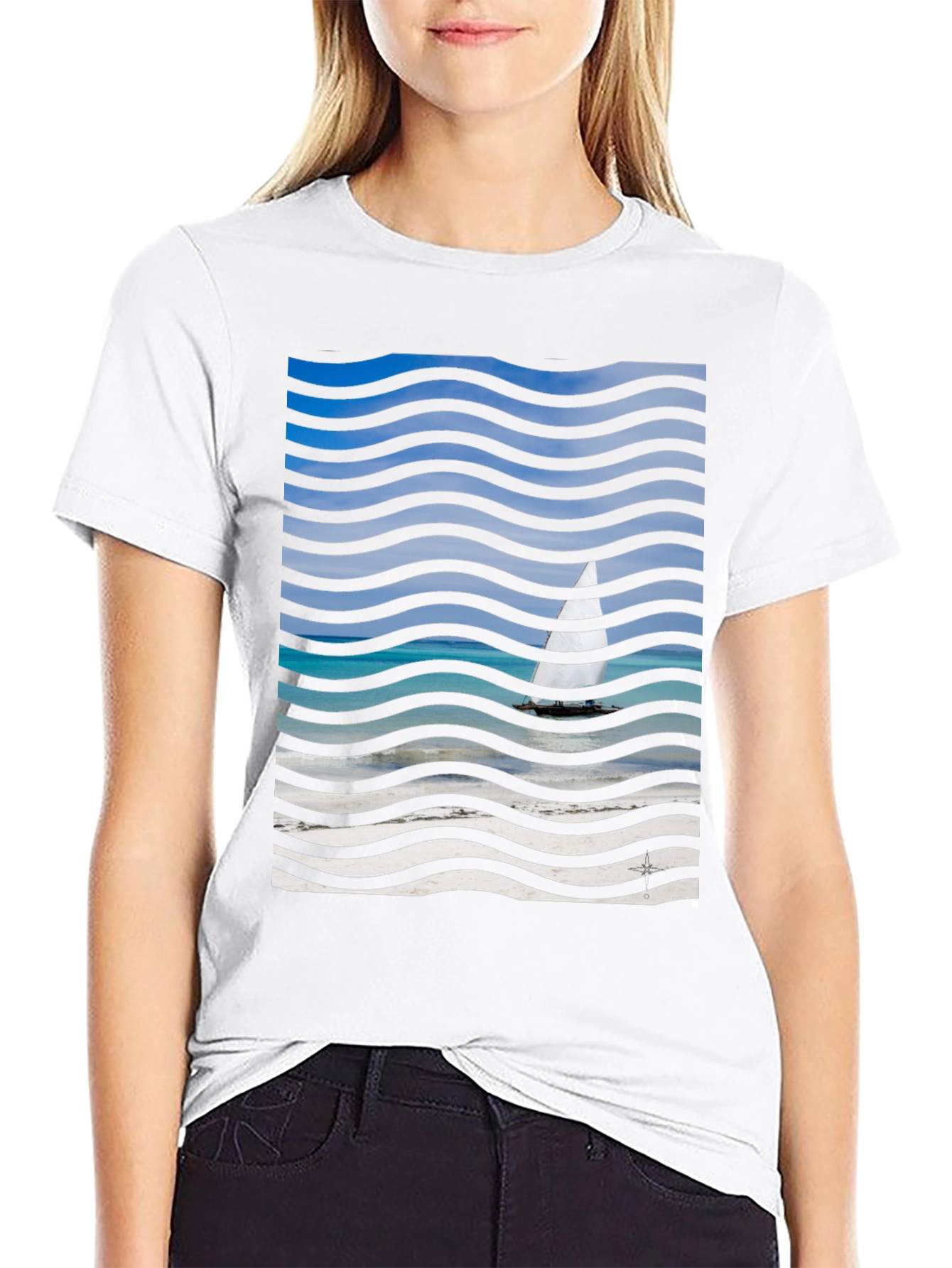 Wavy Sailboat Graphic T-Shirt
