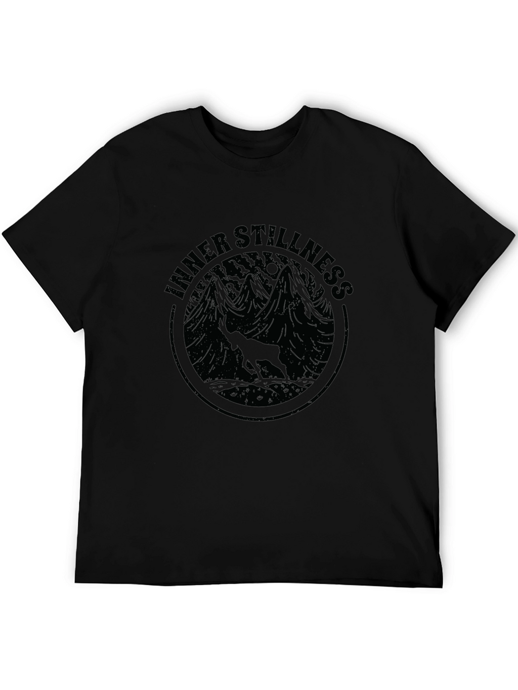 Inner Stillness Black Graphic Tee - Mountain Deer Design