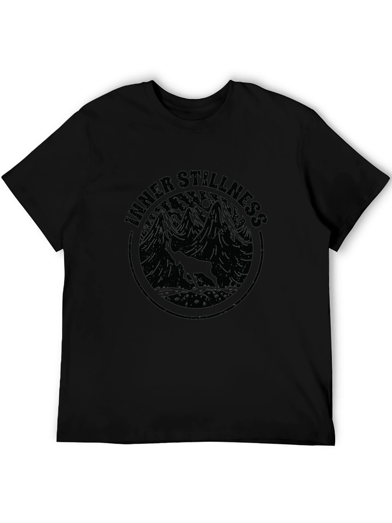 Inner Stillness Black Graphic Tee - Mountain Deer Design
