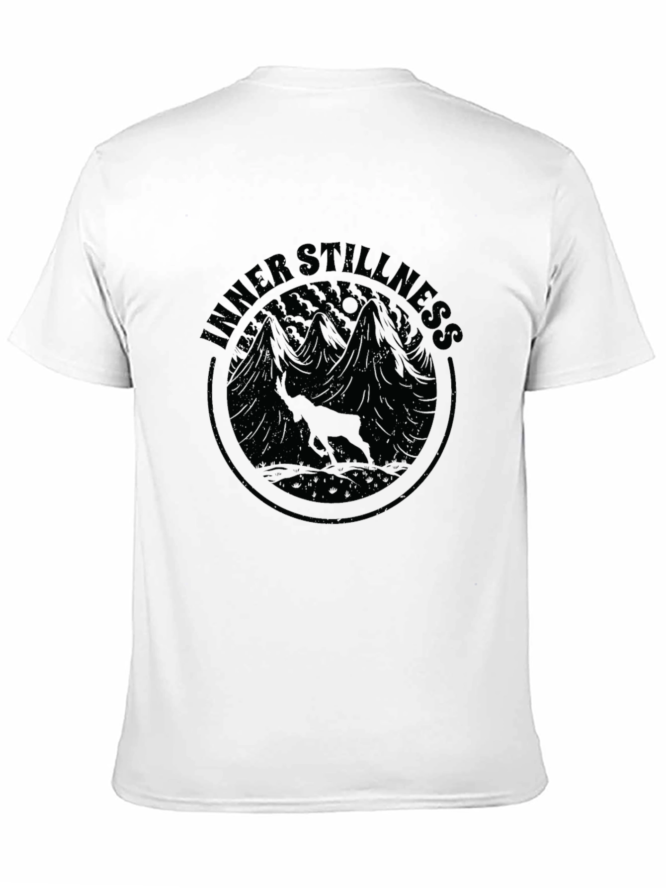 Inner Stillness Black Graphic Tee - Mountain Deer Design