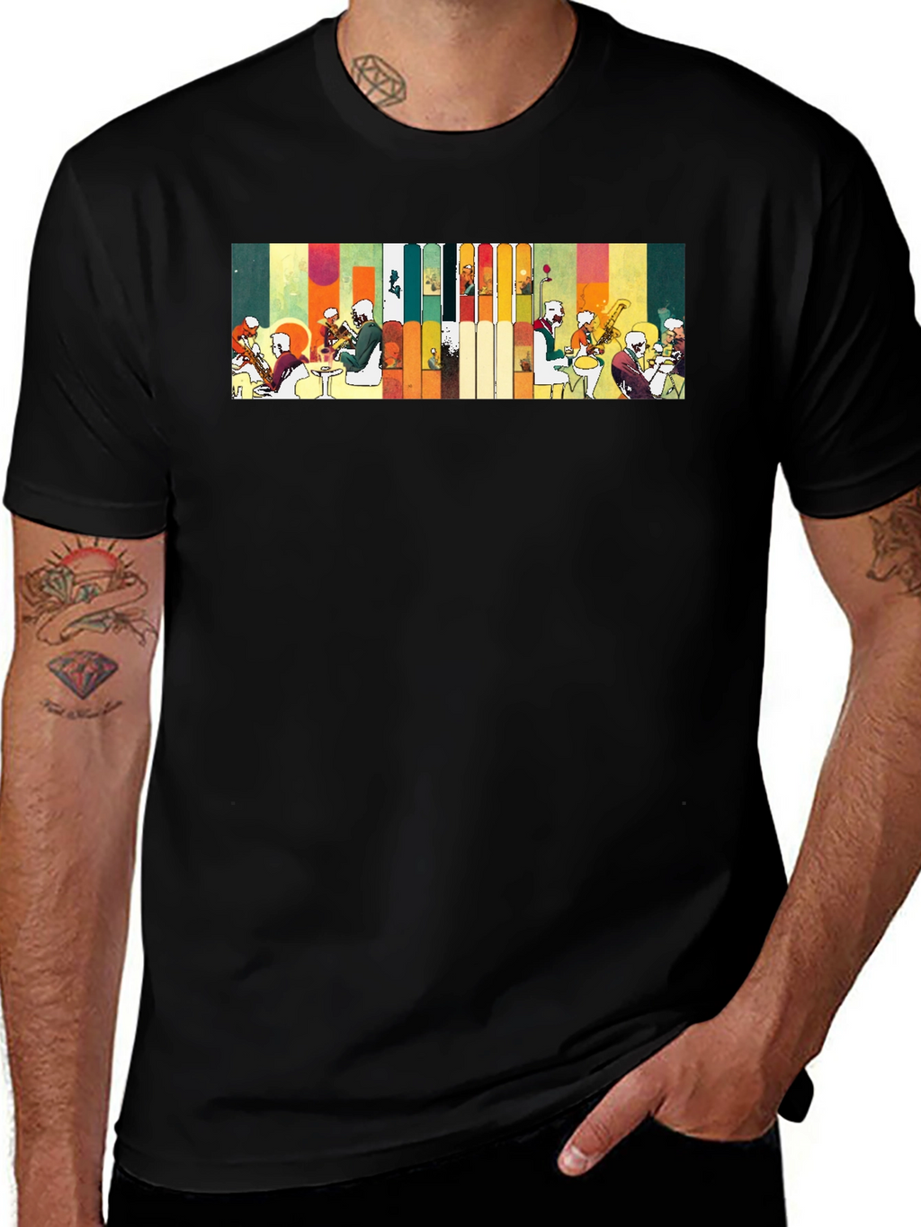 Abstract Jazz Band Graphic Black Tee